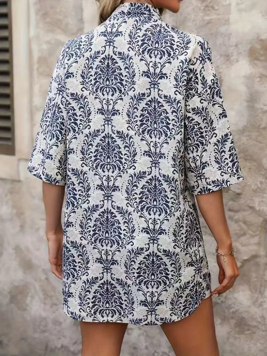 Printed Open Front Cardigan Shorts Set (14)