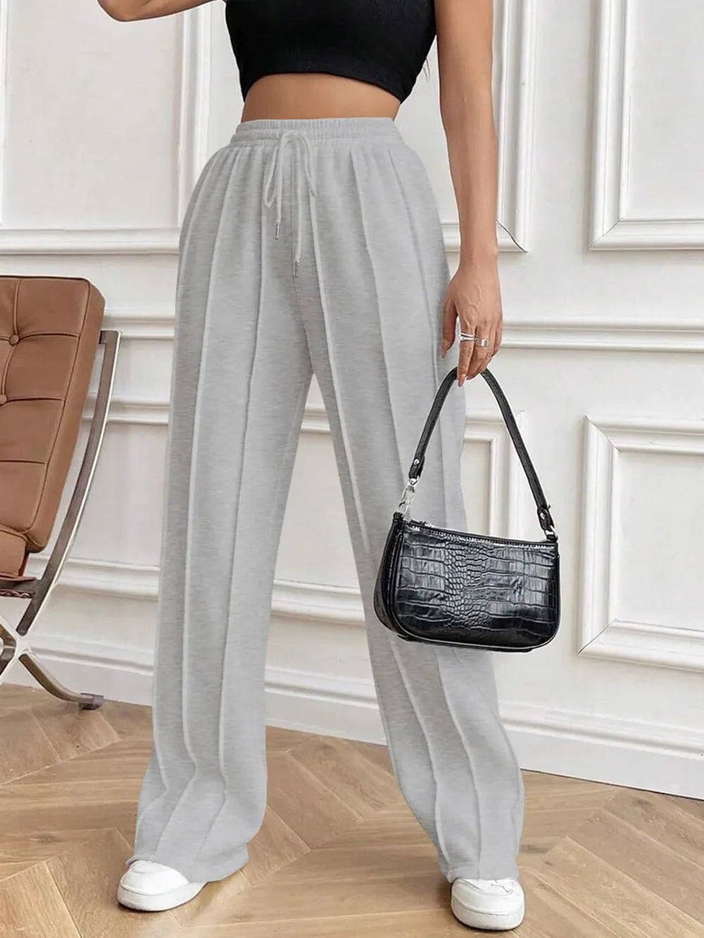 Drawstring Elastic Waist Pants Pockets (9)