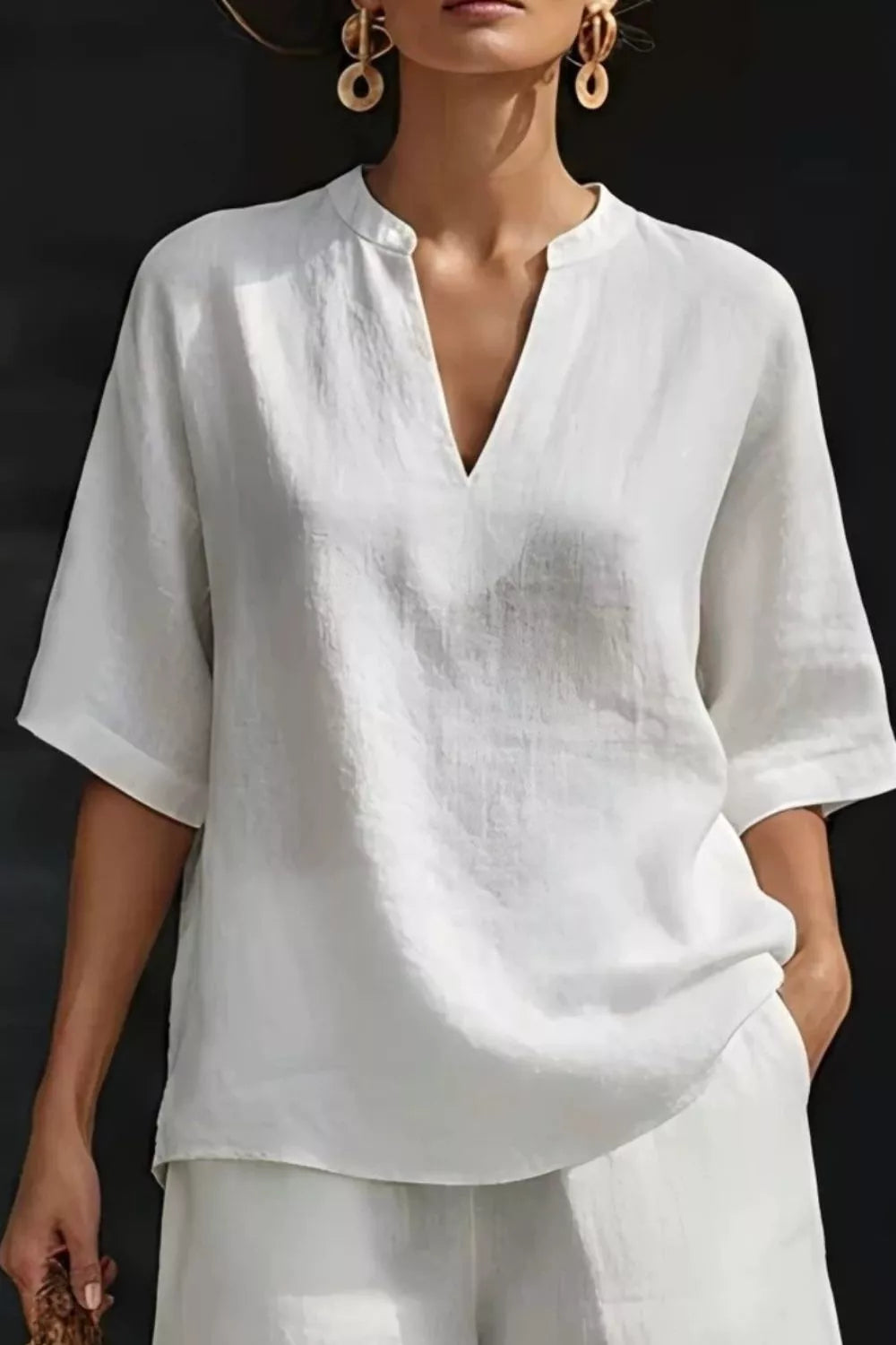 Notched Half Sleeve Top Shorts Set (5)