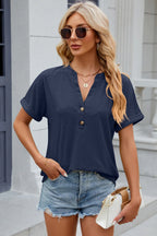 Eyelet Notched Short Sleeve T-shirt (6)