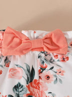 Children's Ruffled Bodysuit Floral Shorts Set Headband (4)