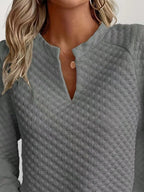 Quilted Texture Long Sleeve Sweatshirt Notched Neck (19)