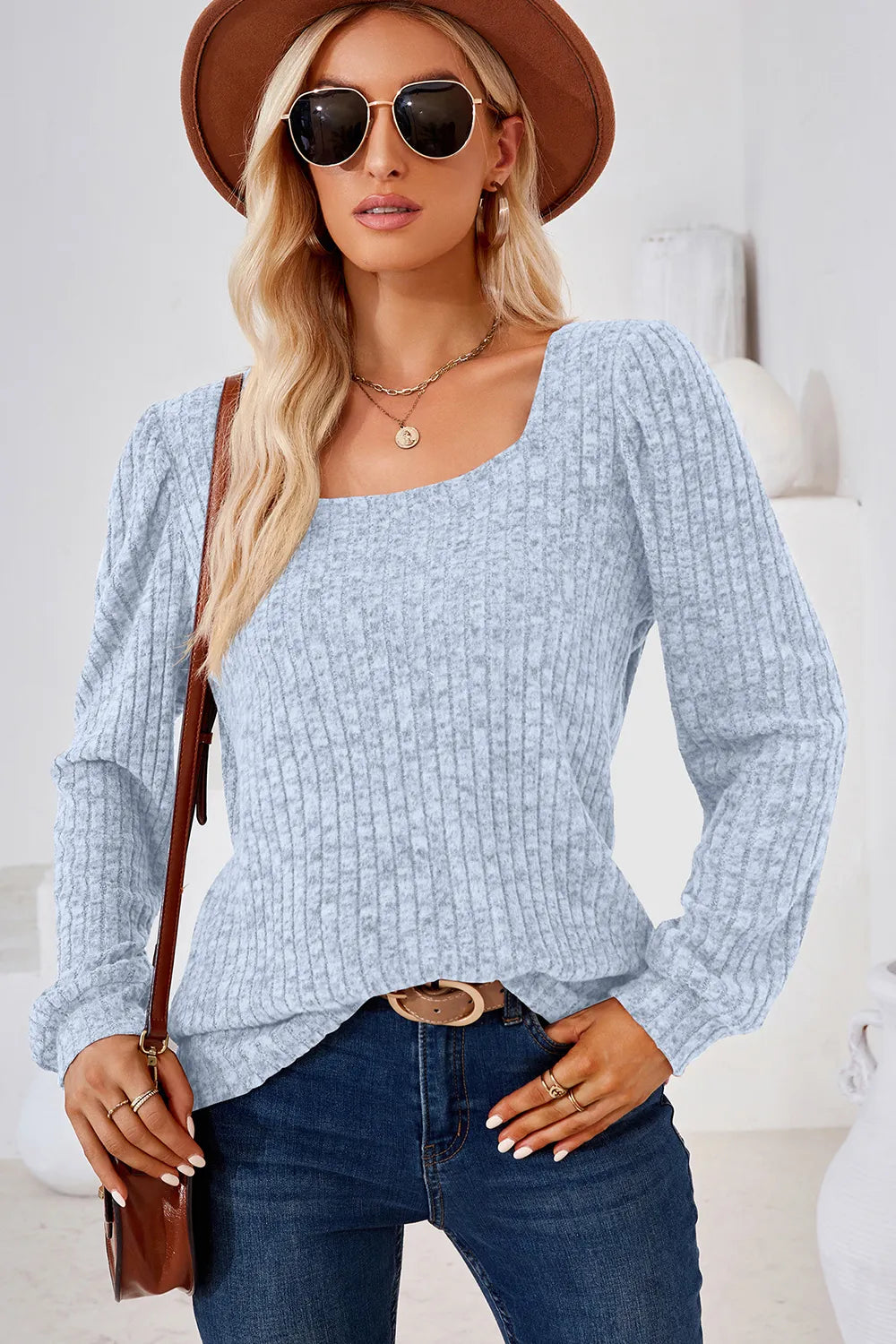 Ribbed Square Neck Long Sleeve T-shirt (18)