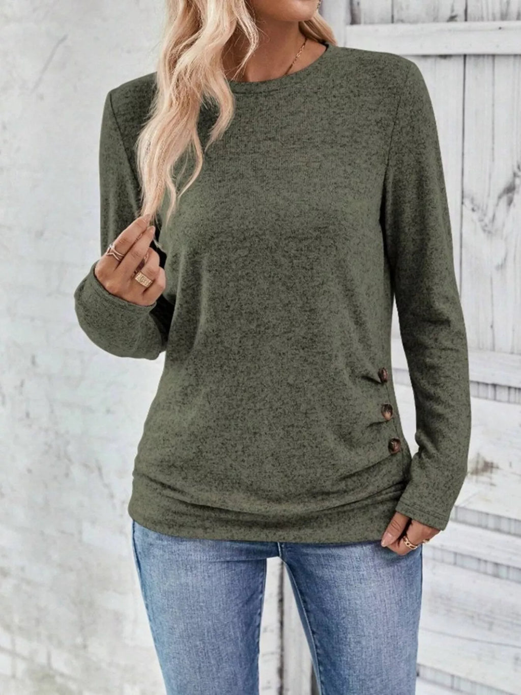Casual Decor Button Long Sleeve T-shirt (20)