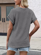 Striped V-neck Relaxed Fit T-shirt (7)