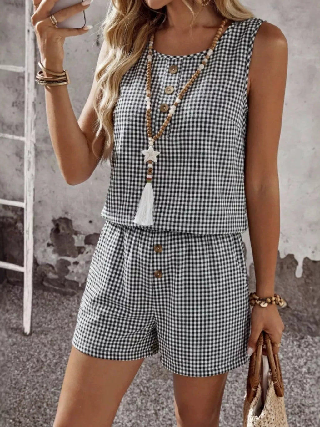 Gingham Sleeveless Top Shorts Set