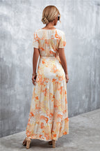 Floral Buttoned Drawstring Waist Tiered Dress (18)