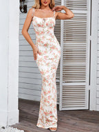 Floral Print Tie Strap Bodycon Maxi Dress (3)