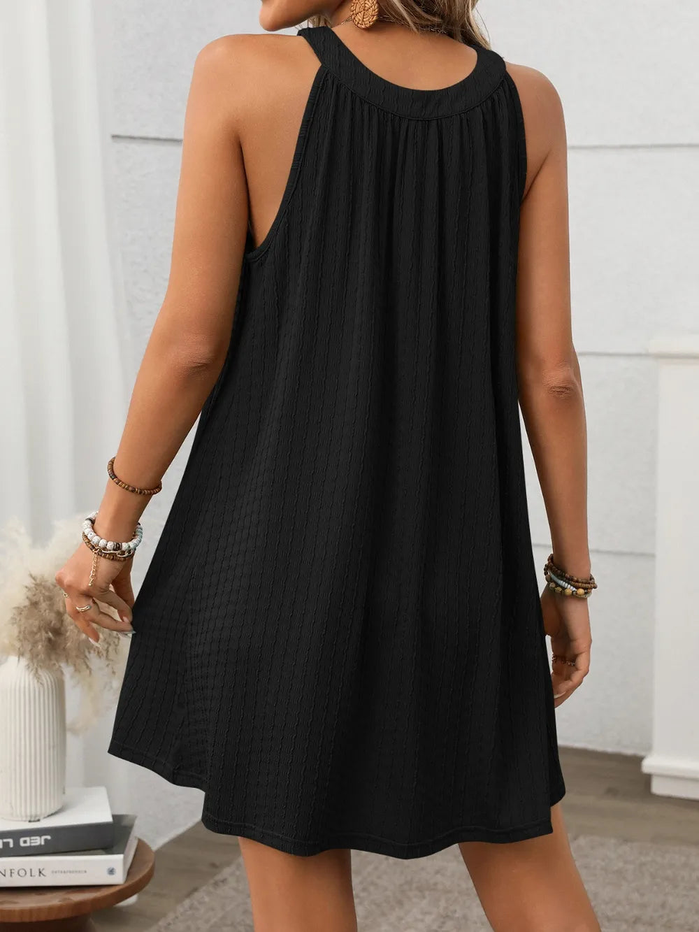 Textured Grecian Neck Mini Dress (24)