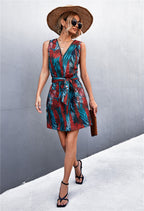 Printed Zip Detail Belted Sleeveless Dress (32)