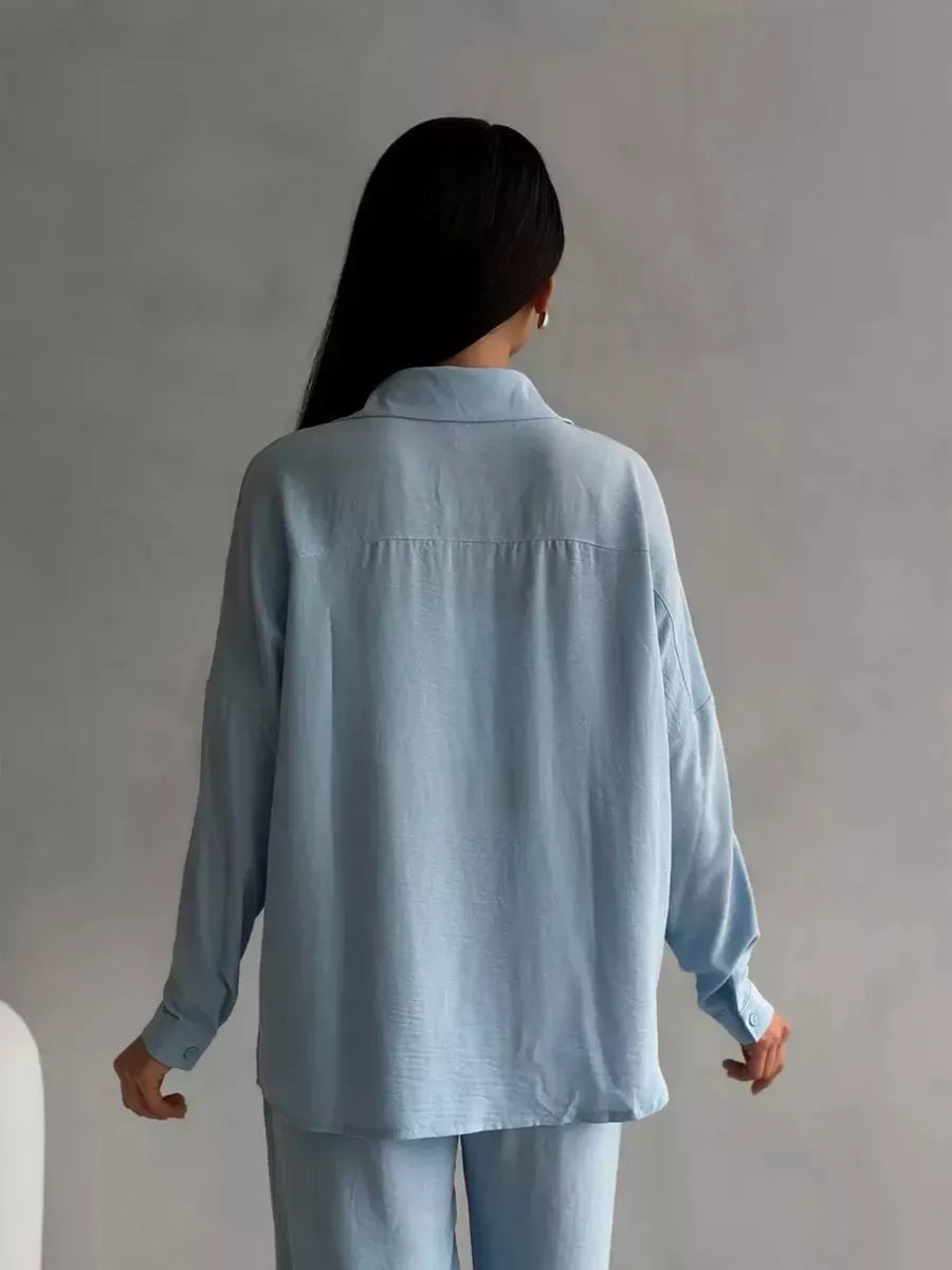 Button Up Long Sleeve Shirt Pants Set (5)