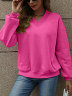 V-neck Solid Color Casual Sweatshirt (4)
