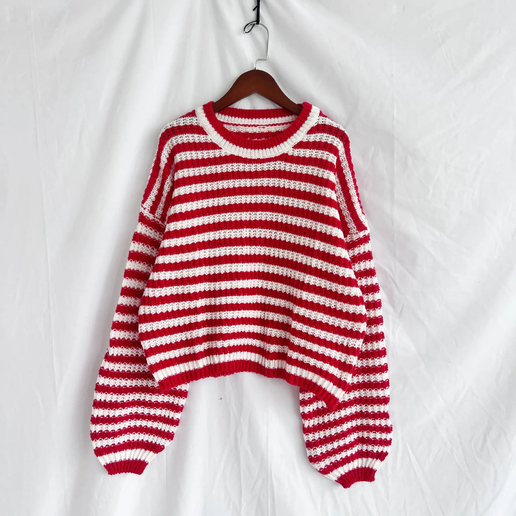 Oversized Striped Drop Shoulder Sweater (16)