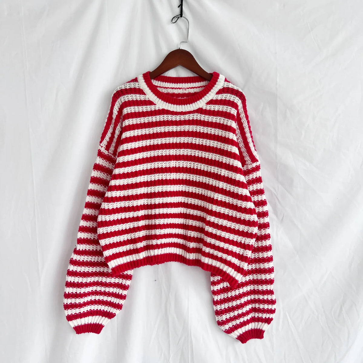 Oversized Striped Drop Shoulder Sweater (16)