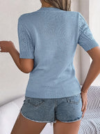 Openwork Round Neck Short Sleeve Knit Top (4)