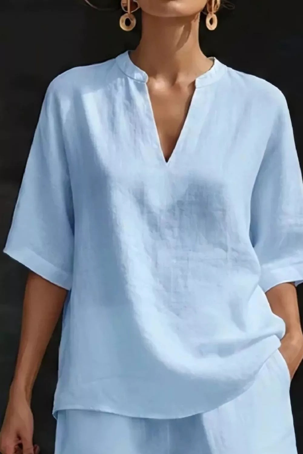 Notched Half Sleeve Top Shorts Set (11)