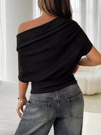 Off-shoulder Ruched Knit T-shirt (11)