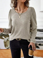 Ribbed Knit Long Sleeve T-shirt (4)