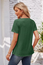 Decorative Button Scoop Neck T-shirt (28)