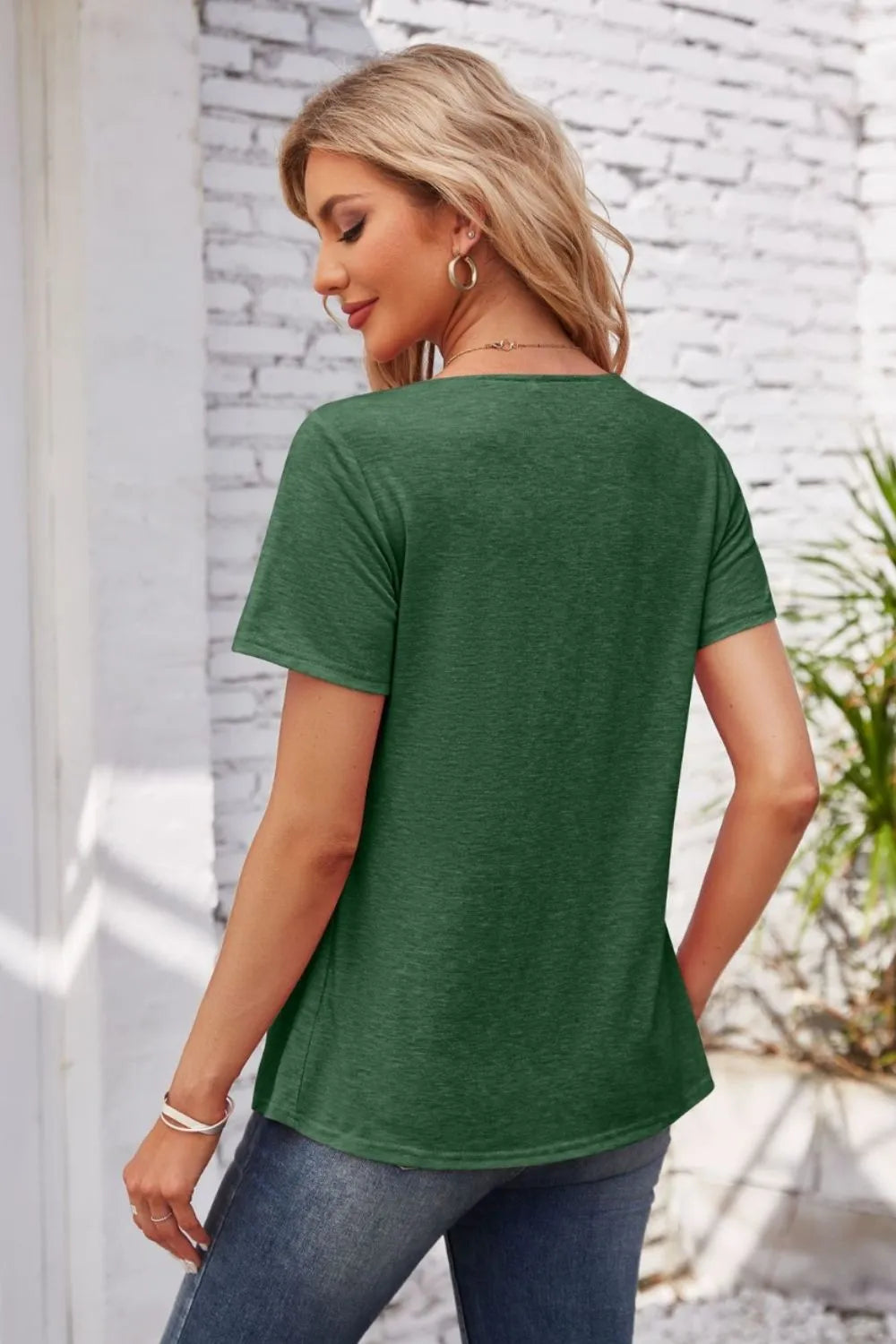 Decorative Button Scoop Neck T-shirt (28)