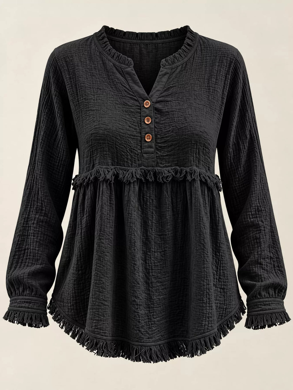 Full Size Frayed Hem Button Detail Blouse Plus (9)