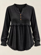 Full Size Frayed Hem Button Detail Blouse Plus (9)