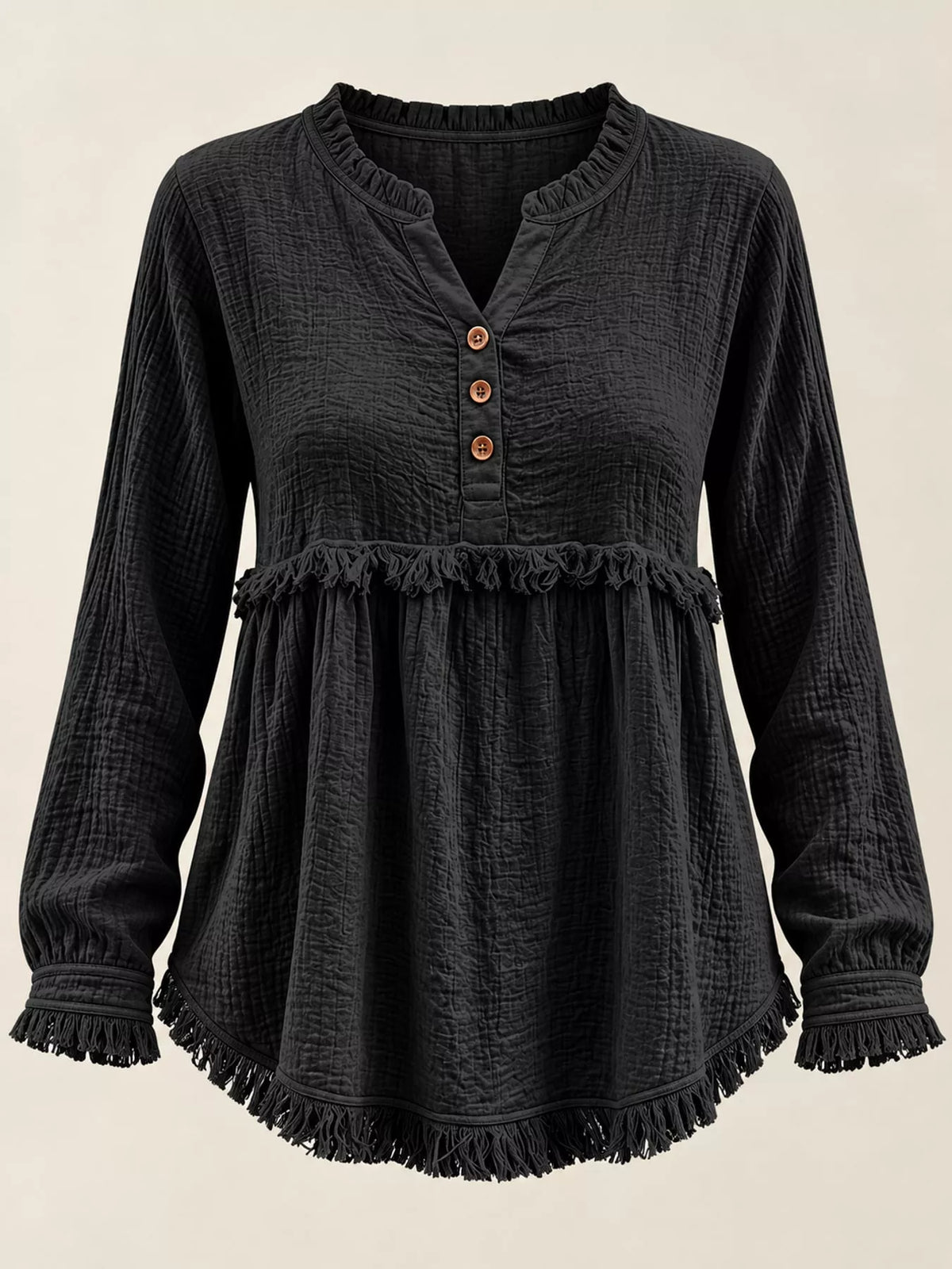 Full Size Frayed Hem Button Detail Blouse Plus (9)