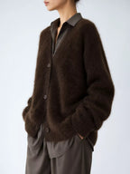 Fuzzy V-neck Button-down Cardigan (20)