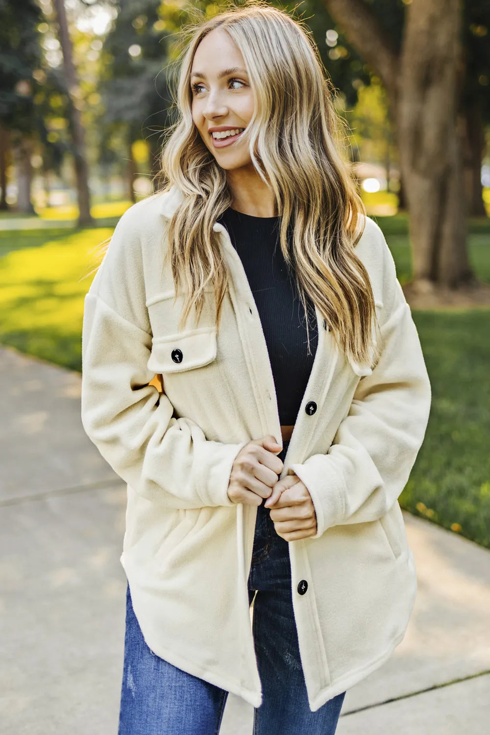 Button Up Collared Neck Long Sleeve Jacket (5)