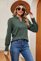 Decorative Button Johnny Collar Lantern Sleeve Blouse (8)