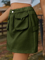Pocketed Elastic Waist Denim Skirt (3)