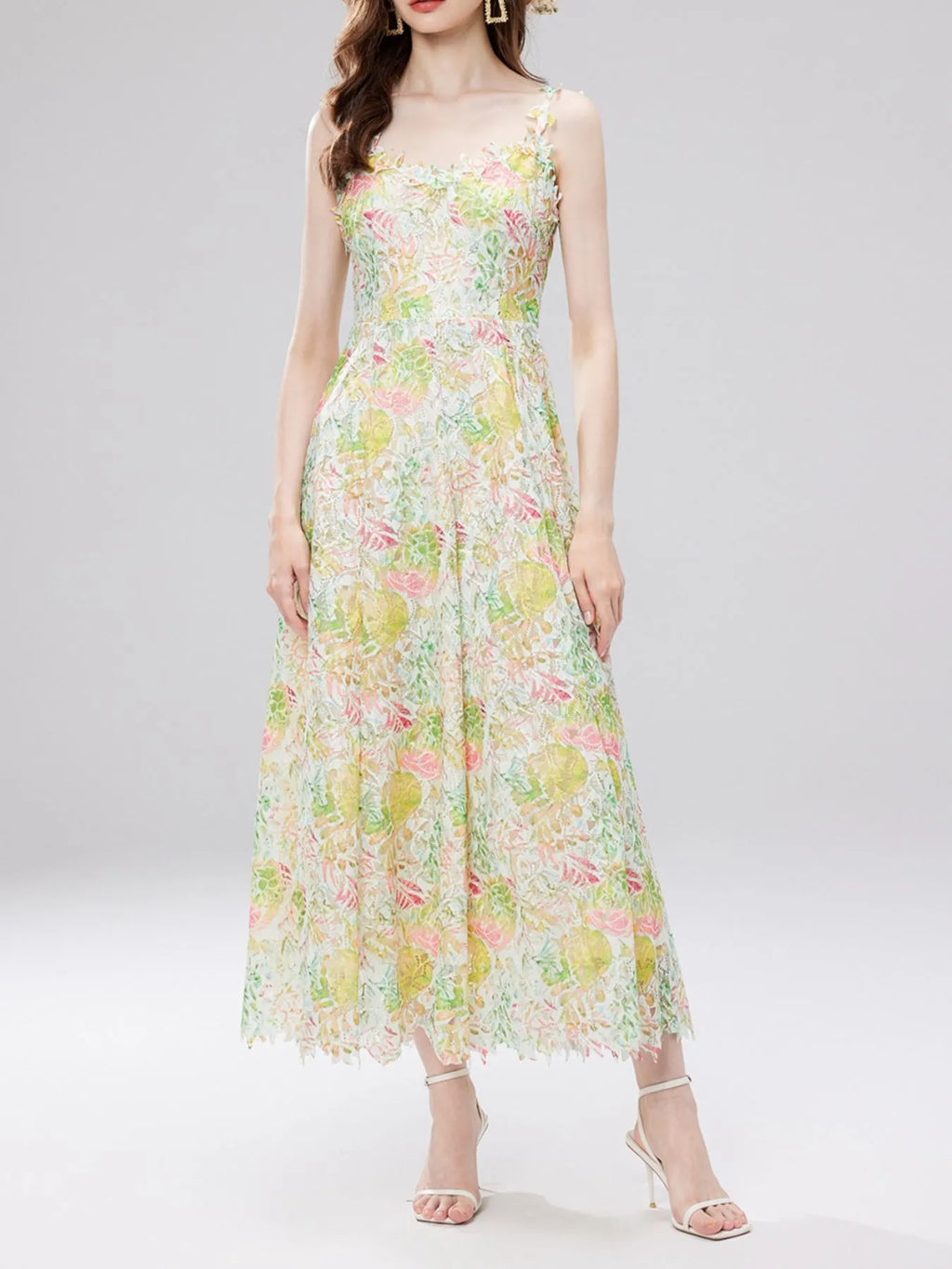 Floral Lace Sleeveless V-neck Midi Dress (18)