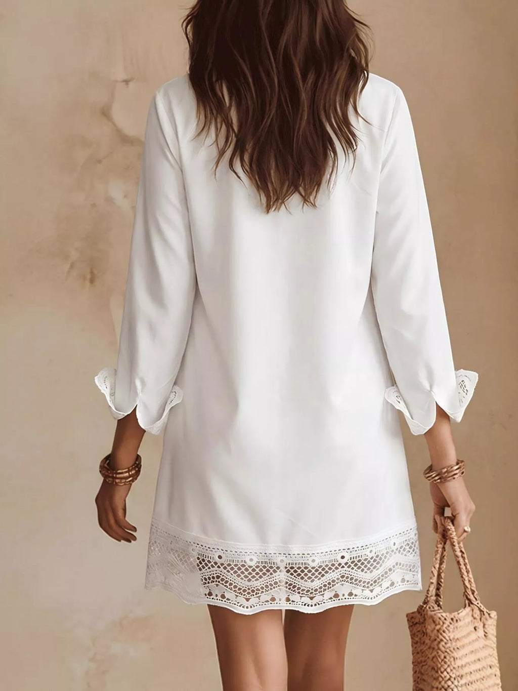 Button-down Shirt Dress Lace Trim (11)
