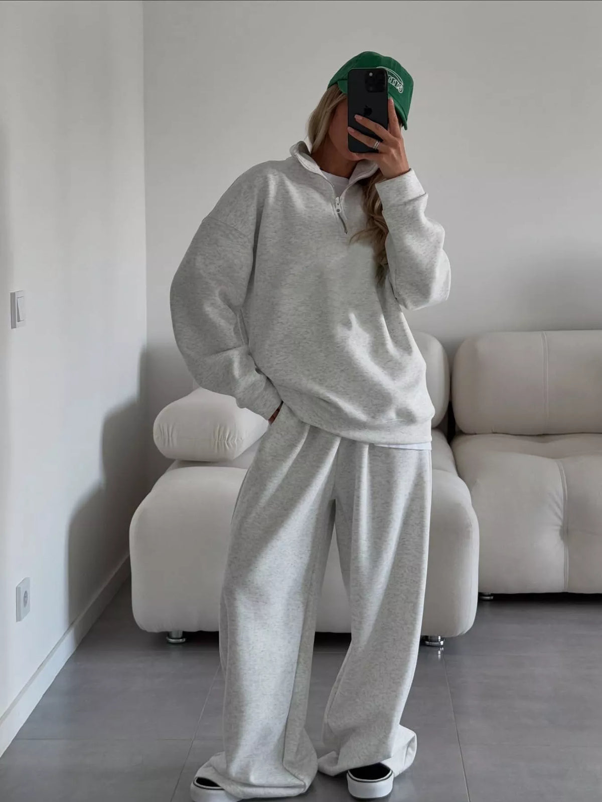 Quarter-zip Top Wide-leg Sweatpants Set (12)