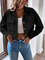 Cropped Corduroy Button-down Jacket (13)