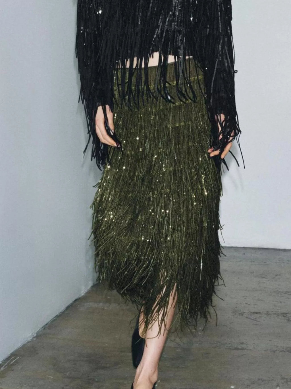 Fringe Long Sleeve Shirt Skirt Set (5)
