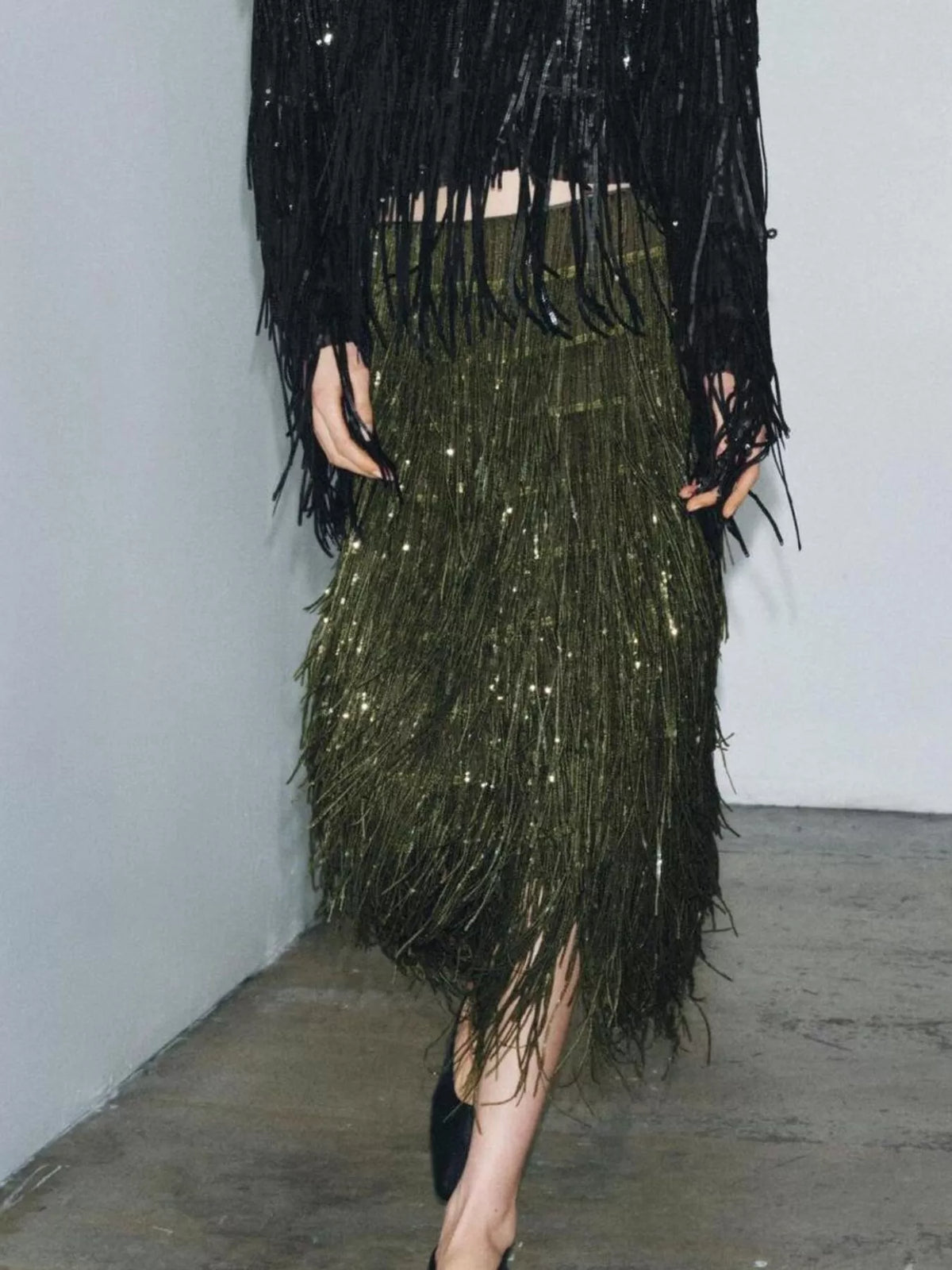 Fringe Long Sleeve Shirt Skirt Set (5)