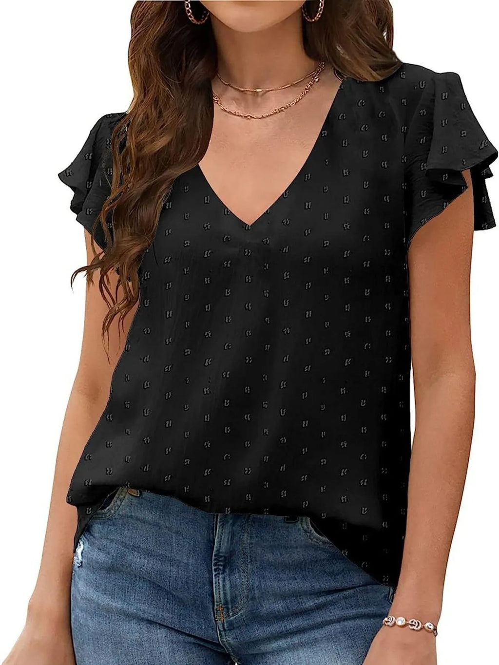 Flutter Sleeve V-neck Casual Blouse (15)