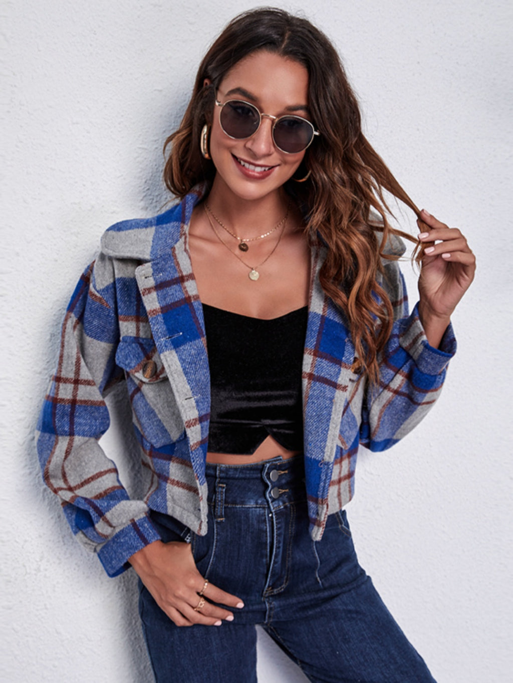 Plaid Button Front Jacket Pockets (13)