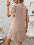 Textured Round Neck Short Sleeve Mini Dress (5)