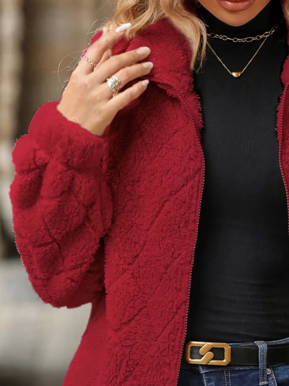 Fuzzy Pocketed Zip Up Jacket (14)