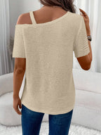 One-shoulder Chain Detail Waffle Knit T-shirt (3)