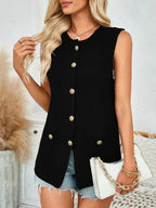 Button Down Round Neck Knit Vest (15)