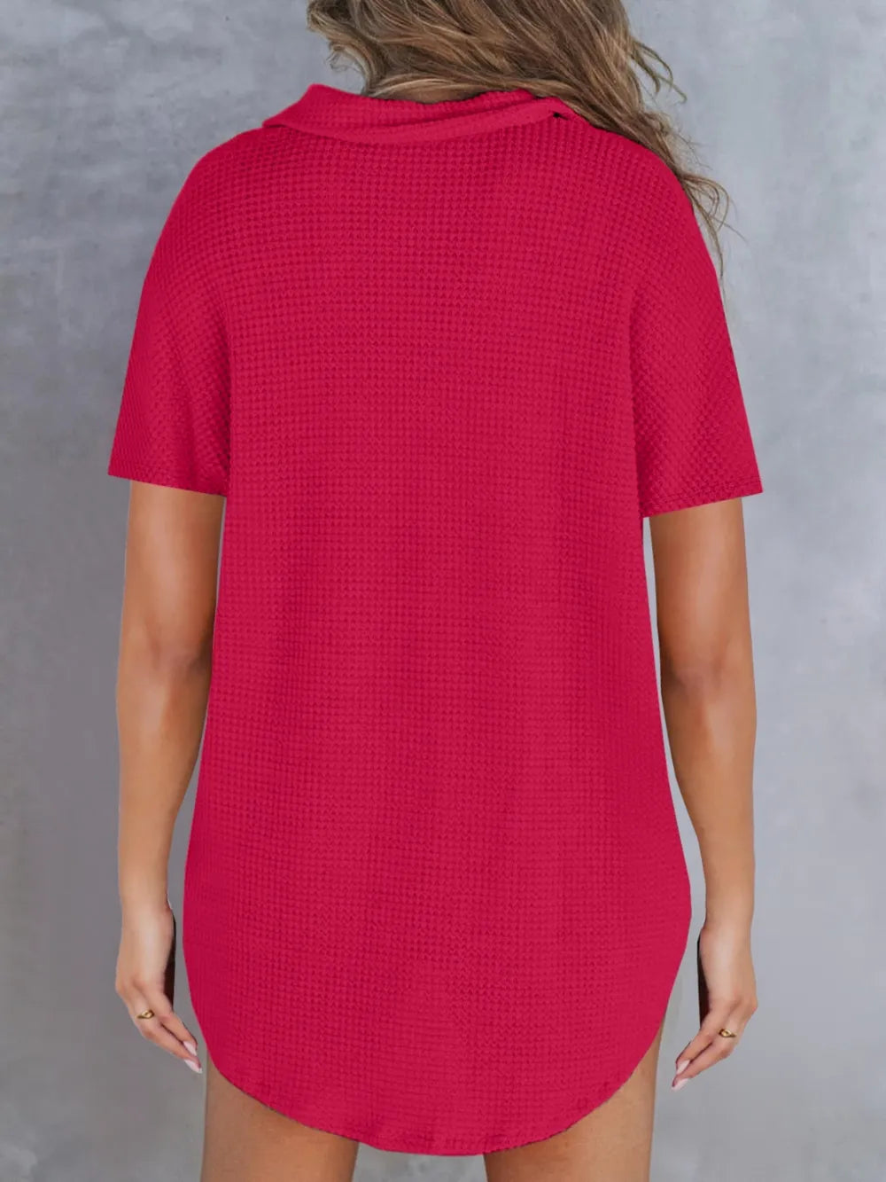 Waffle-knit Short Sleeve Polo Shirt (5)