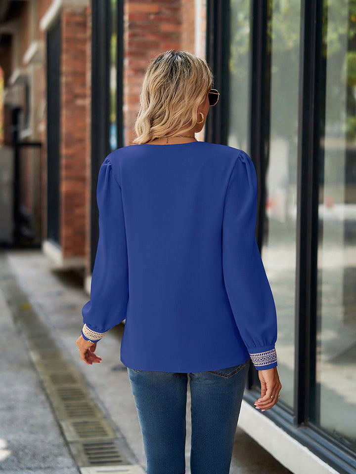 V-neck Long Sleeve Blouse (2)