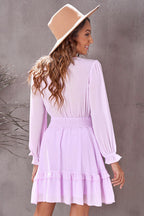Tied Plunge Smocked Waist Flounce Sleeve Dress (13)