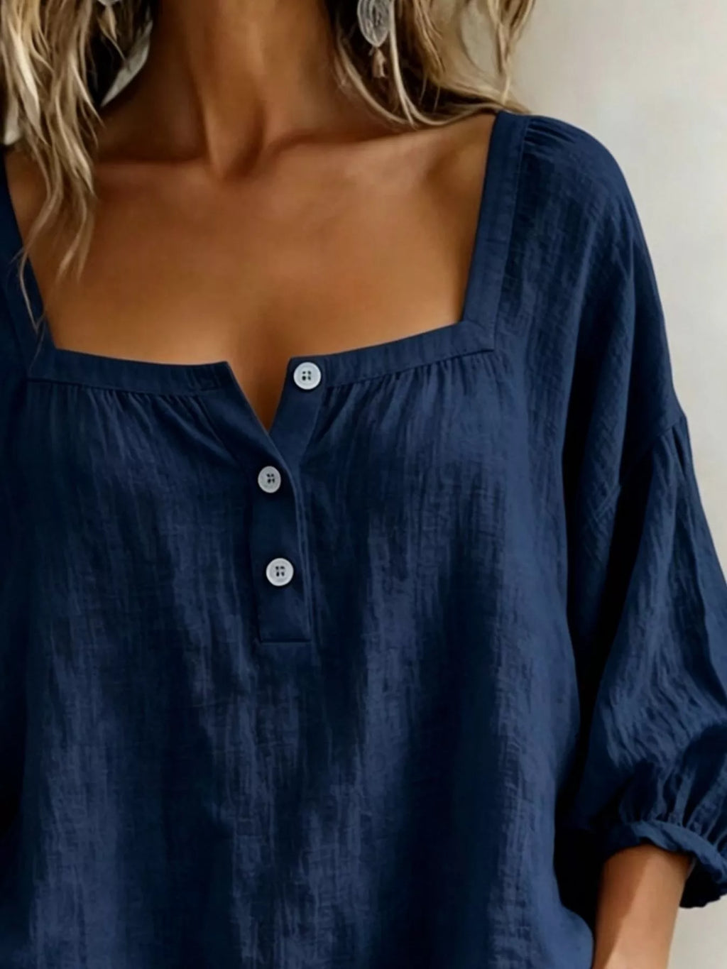 Full Size Square Neck Button Detail Blouse Plus (6)