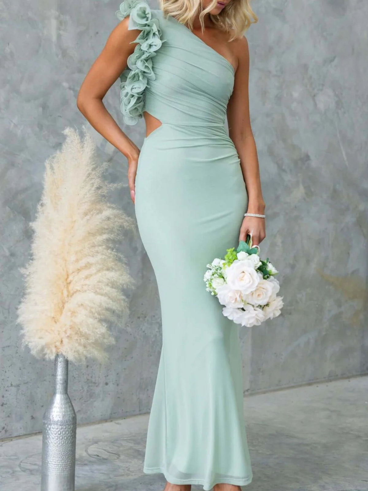 One-shoulder Floral Trim Sleeveless Maxi Dress (11)