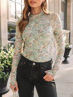 Floral Mock Neck Long Sleeve T-shirt (25)