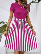 Striped Round Neck Short Sleeve Dress (4)